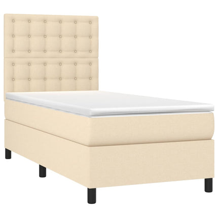 Letto a Molle con Materasso e LED Crema 100x200cm in Tessuto