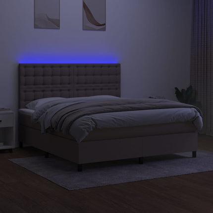 Letto a Molle con Materasso e LED Tortora 180x200 cm in Tessuto
