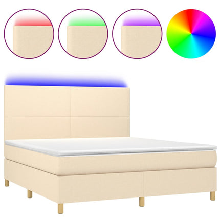 Letto a Molle con Materasso e LED Crema 180x200 cm in Tessuto