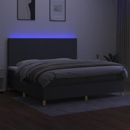 Letto a Molle Materasso e LED Grigio Scuro 200x200cm in Tessuto