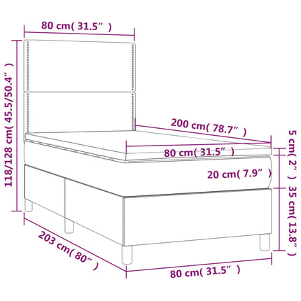 Letto a Molle con Materasso e LED Blu 80x200 cm in Tessuto