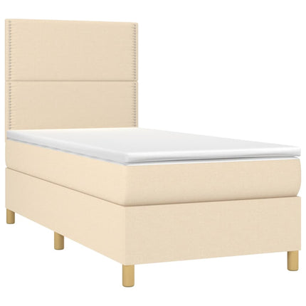 Letto a Molle con Materasso e LED Crema 100x200cm in Tessuto