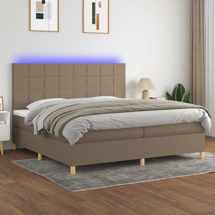Letto a Molle Materasso e LED tortora 200x200cm in Tessuto