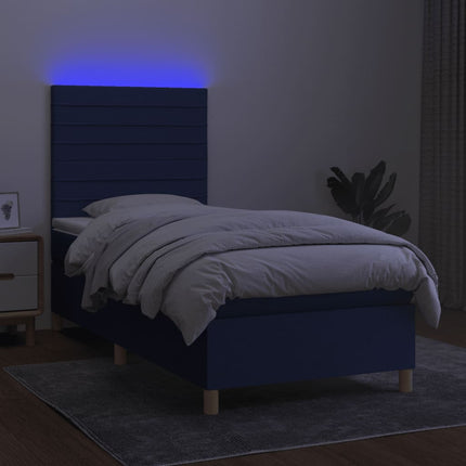 Letto a Molle con Materasso e LED Blu 100x200cm in Tessuto