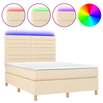 Letto a Molle con Materasso e LED Crema 140x190 cm in Tessuto