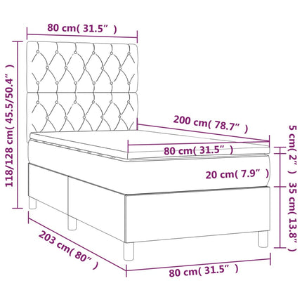 Letto a Molle con Materasso e LED Blu 80x200 cm in Tessuto