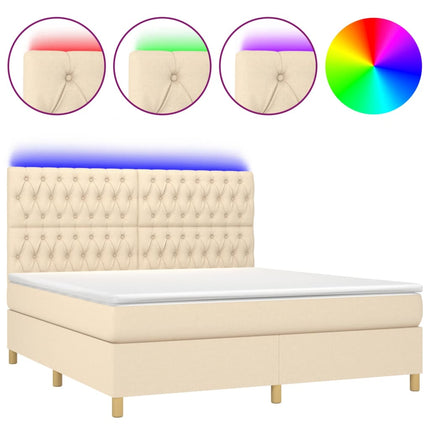 Letto a Molle con Materasso e LED Crema 160x200 cm in Tessuto