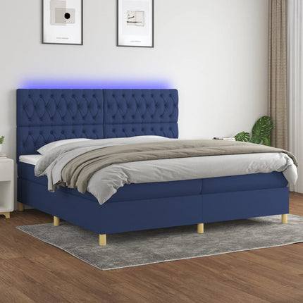 Letto a Molle Materasso e LED Blu 200x200cm in Tessuto