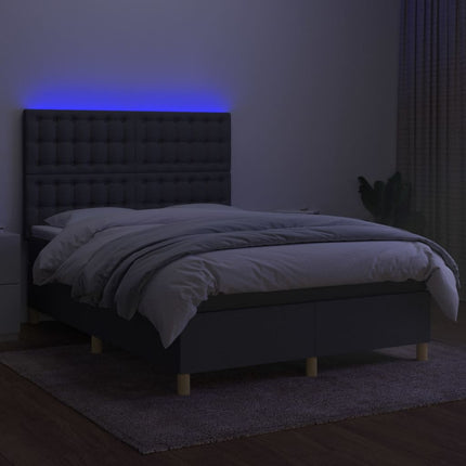 Letto a Molle Materasso e LED Grigio Scuro 140x200cm in Tessuto