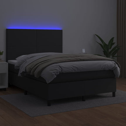 Giroletto a Molle con Materasso e LED Nero 140x200cm Similpelle