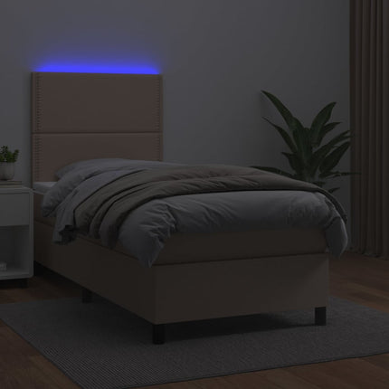 Giroletto Molle Materasso e LED Cappuccino 90x200 cm Similpelle