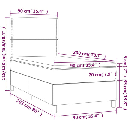 Giroletto Molle Materasso e LED Cappuccino 90x200 cm Similpelle