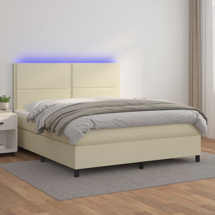 Giroletto a Molle con Materasso e LED Crema 160x200 cm