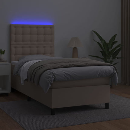 Giroletto Molle Materasso e LED Cappuccino 80x200 cm Similpelle