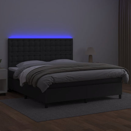 Giroletto a Molle con Materasso e LED Nero 180x200cm Similpelle