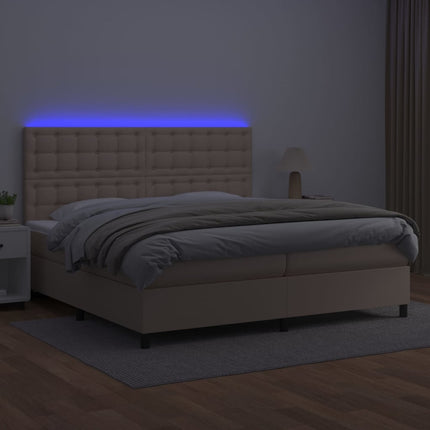 Giroletto Molle Materasso e LED Cappuccino 200x200cm Similpelle
