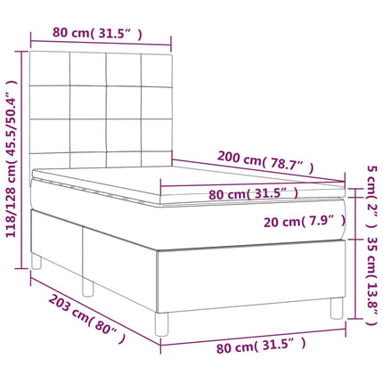 Letto a Molle con Materasso e LED Rosa 80x200 cm in Velluto