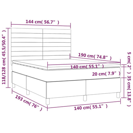 Letto a Molle con Materasso e LED Rosa 140x190 cm in Velluto