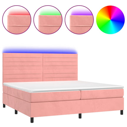 Letto a Molle con Materasso e LED Rosa 200x200 cm in Velluto