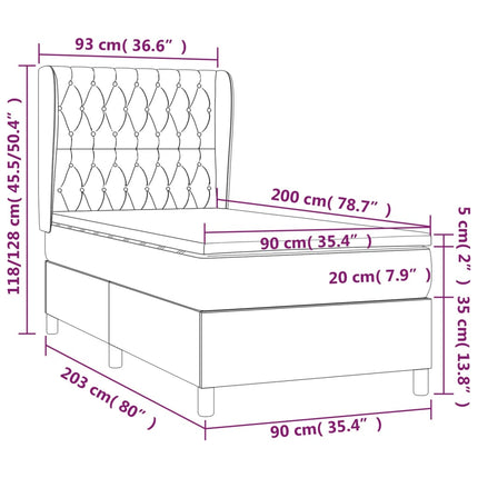 Giroletto a Molle con Materasso Nero 90x200 cm in Velluto