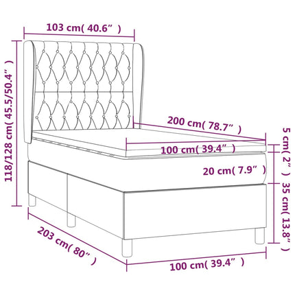 Giroletto a Molle con Materasso Grigio Chiaro 100x200cm Velluto