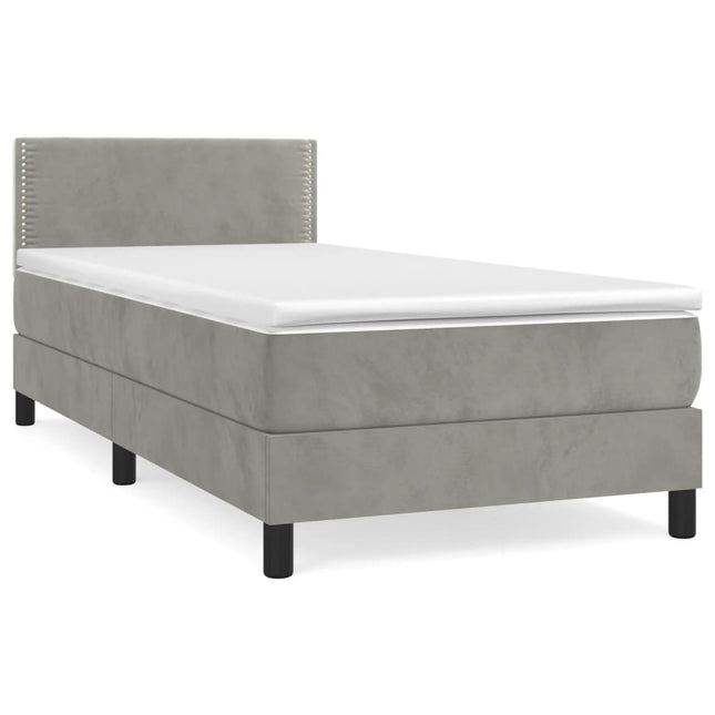 Giroletto a Molle con Materasso Grigio Chiaro 90x200 cm Velluto