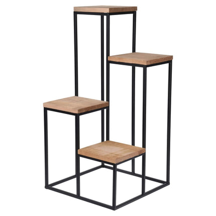 Home&Styling Supporto per Piante con 4 Ripiani Naturale e Nero
