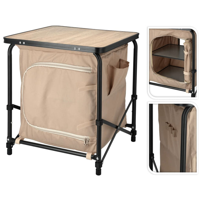 Tavolo da Campeggio con Credenza Beige 48x48x53,5 cm