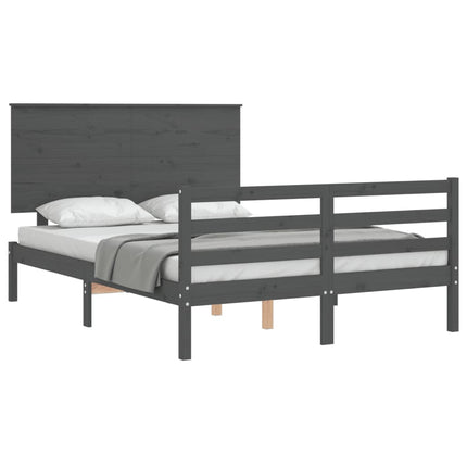 Giroletto con Testiera Grigio 140x190 cm in Legno Massello