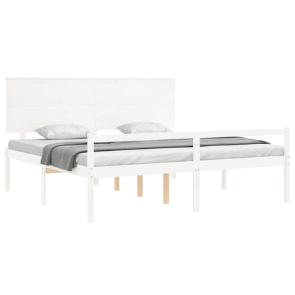 Letto per Anziani con Testiera Bianco Super King Legno Massello
