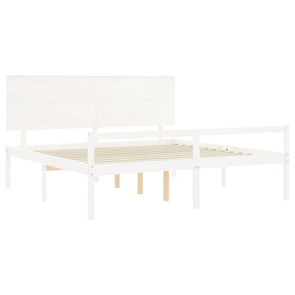 Letto per Anziani con Testiera Bianco Super King Legno Massello