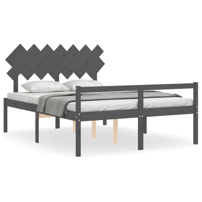 Letto per Anziani con Testiera Grigio King in Legno Massello