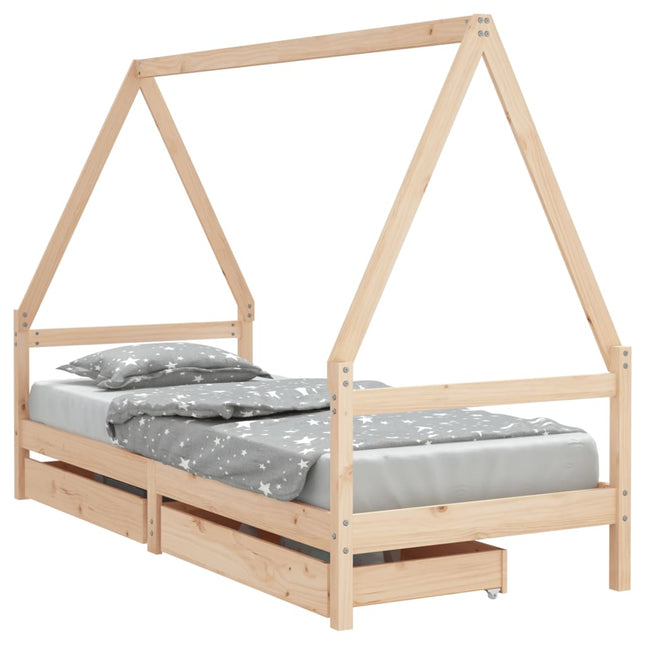 Giroletto per Bambini con Cassetti 90x190cm Legno Massello Pino