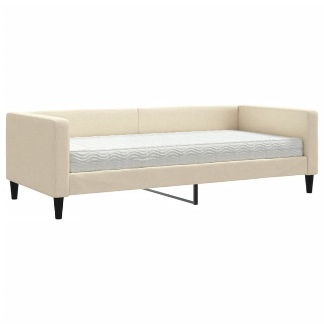 Divano Letto con Materasso Crema 90x200 cm in Tessuto