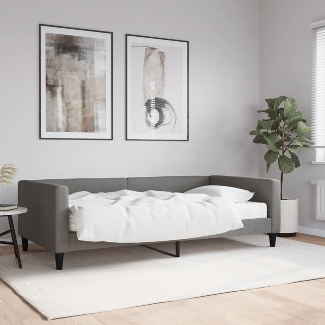 Divano Letto con Materasso Grigio Scuro 100x200 cm in Tessuto