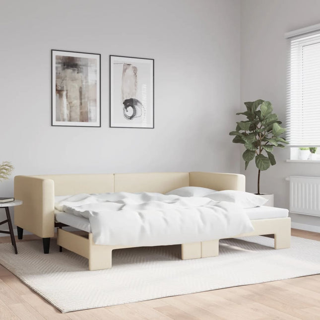 Divano Letto con Letto Estraibile Crema 90x200 cm in Tessuto