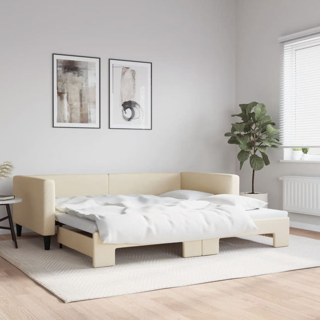 Divano Letto con Letto Estraibile Crema 100x200 cm in Tessuto