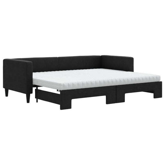 Divano Letto Estraibile con Materassi Nero 80x200 cm Tessuto