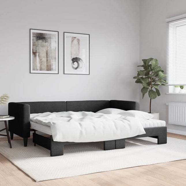 Divano Letto Estraibile con Materassi Nero 80x200 cm Tessuto