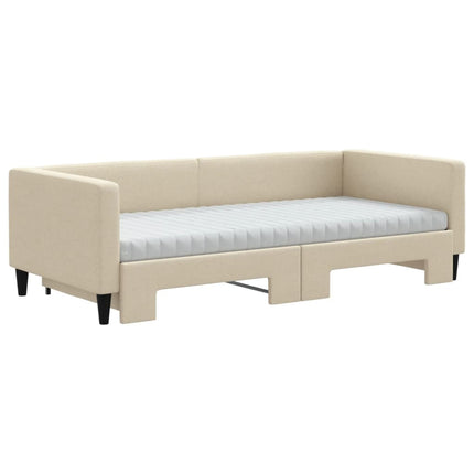 Divano Letto Estraibile con Materassi Crema 90x200 cm Tessuto