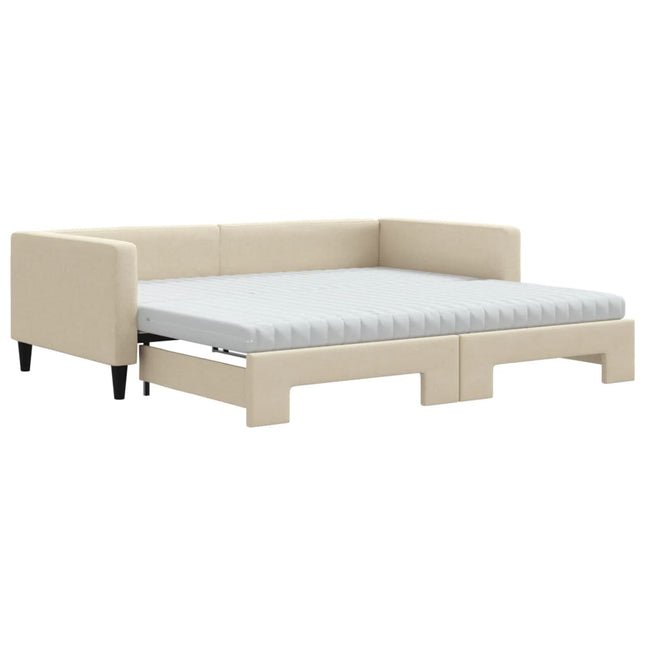 Divano Letto Estraibile con Materassi Crema 100x200 cm Tessuto