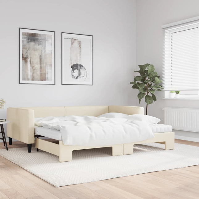 Divano Letto Estraibile con Materassi Crema 100x200 cm Tessuto