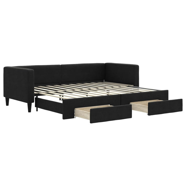 Divano Letto Estraibile con Cassetti Nero 80x200 cm in Tessuto
