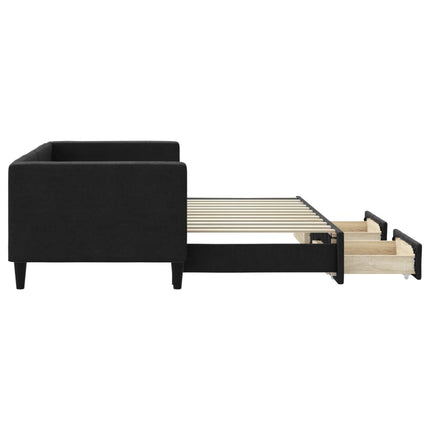 Divano Letto Estraibile con Cassetti Nero 80x200 cm in Tessuto
