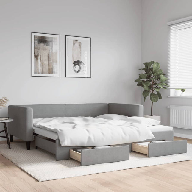 Divano Letto Estraibile Cassetti Grigio Chiaro 100x200 Tessuto