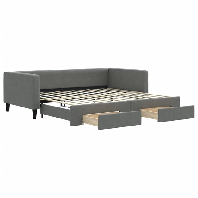 Divano Letto Estraibile Cassetti Grigio Scuro 100x200cm Tessuto