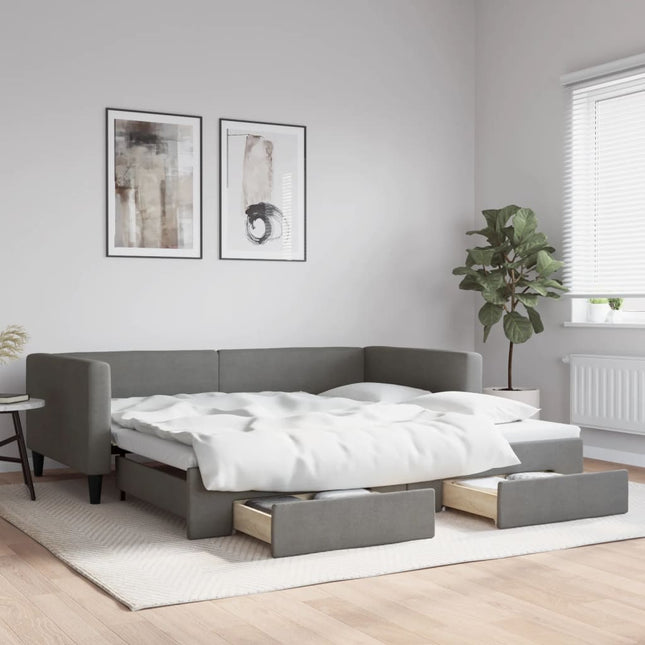 Divano Letto Estraibile Cassetti Grigio Scuro 100x200cm Tessuto