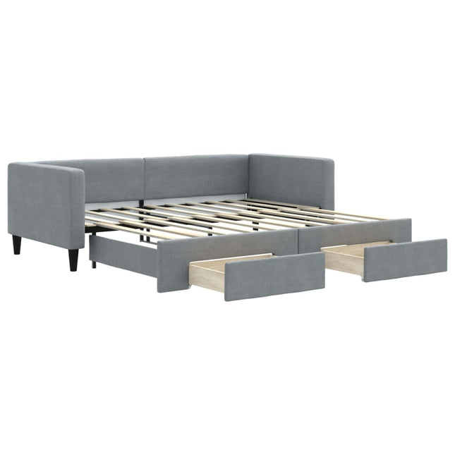Divano Letto Estraibile Cassetti Grigio Chiaro 90x190cm Tessuto