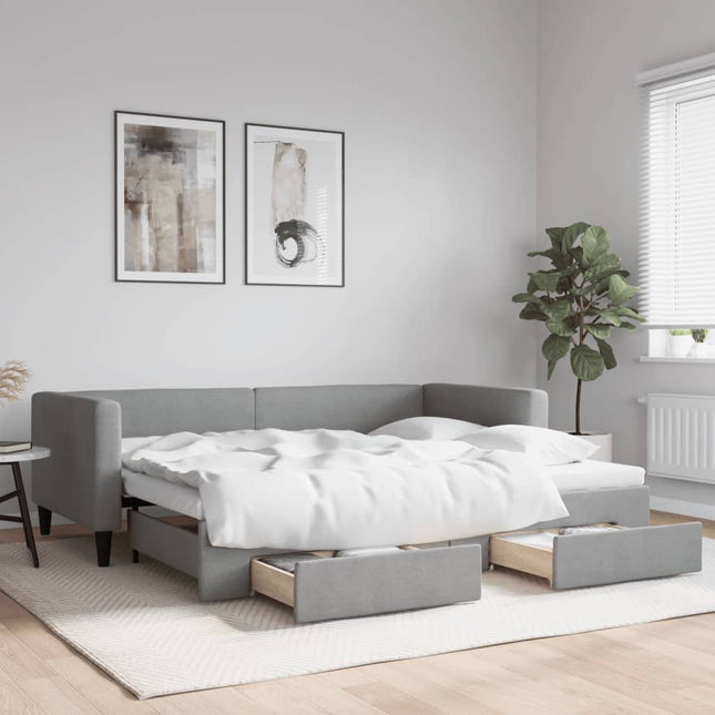 Divano Letto Estraibile Cassetti Grigio Chiaro 90x190cm Tessuto