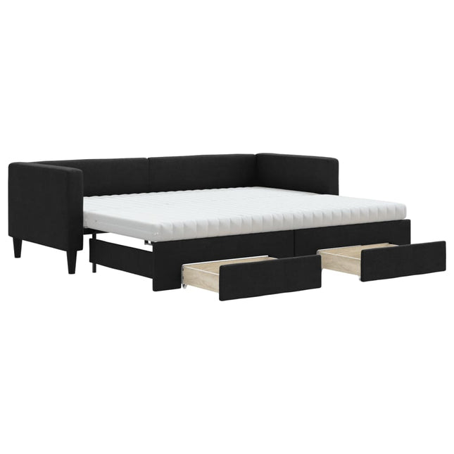 Divano Letto Estraibile con Cassetti Nero 80x200 cm in Tessuto